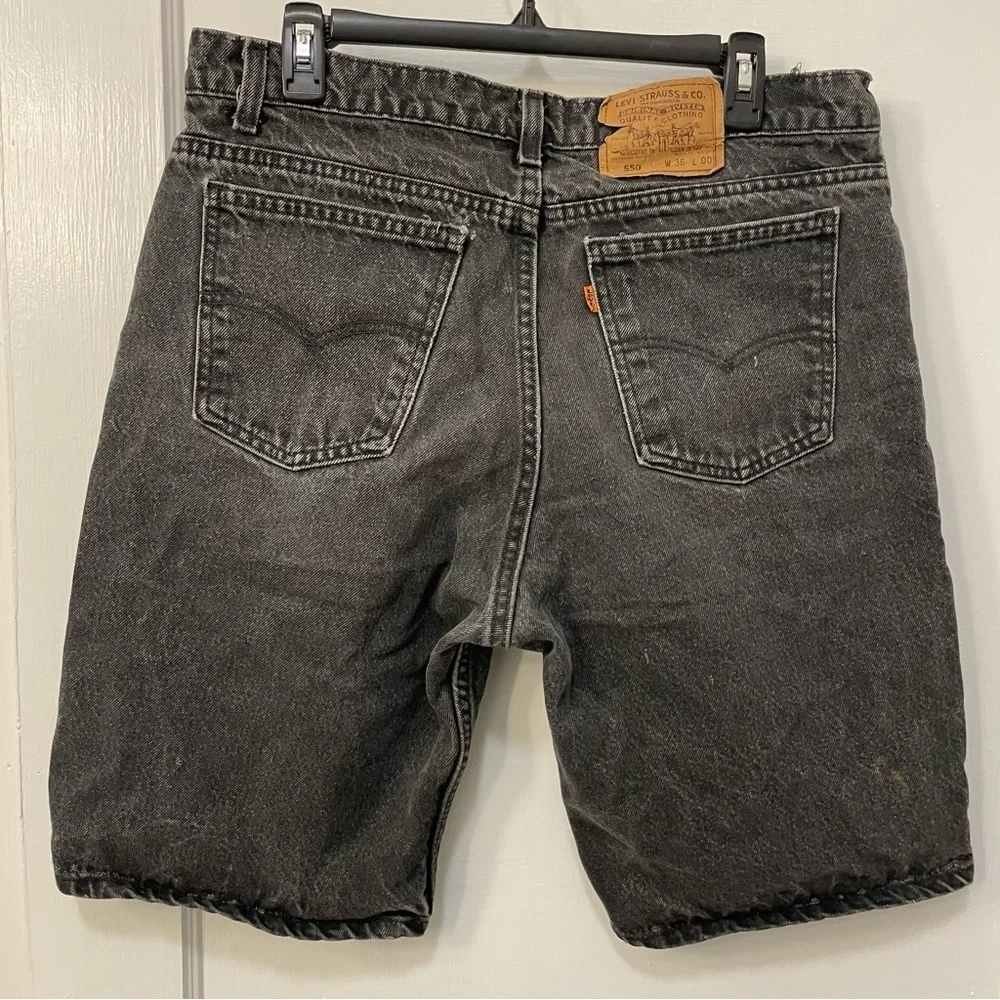 Vintage 90s Orange Tab Levi’s 550 Black Distressed Denim Shorts 36